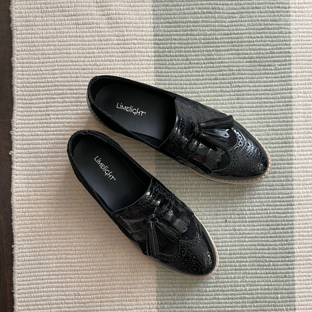 Limelight Glossy Black Tassel Loafers, women’s 8